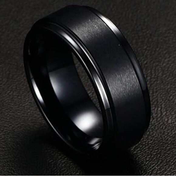 UNISEX BLACK ANNIVERSARY/WEDDING BAND RING - Picture 2 of 2